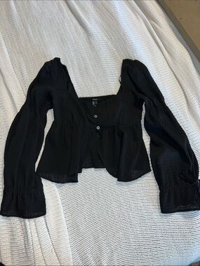 Black Square-Neck Peasant Blouse - Women Tops